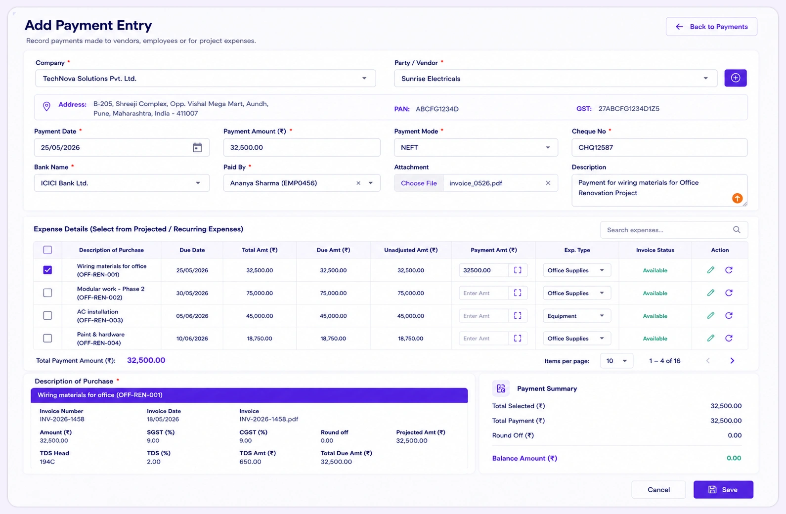 Payment Entries
